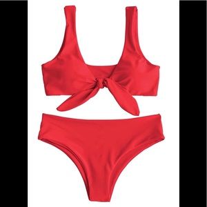 ZAFUL Padded Front Knot Bikini Red